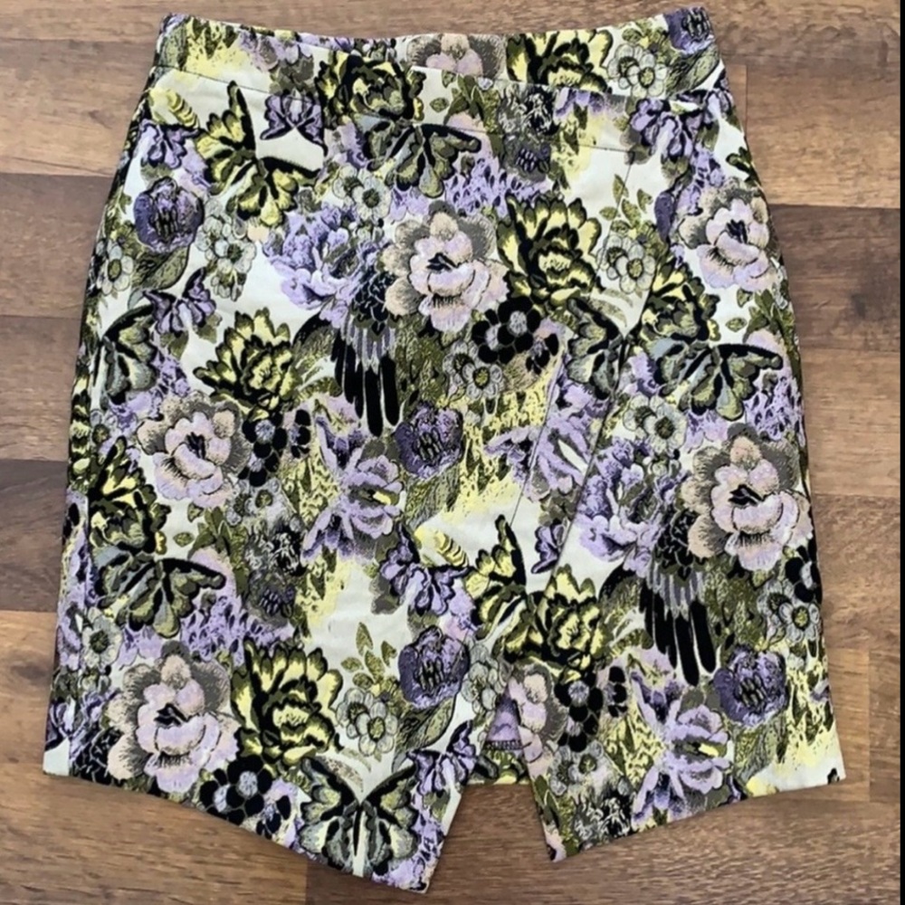 Floral Butterfly Mini Skirt with Gold Metallic Accents Tapestry Size